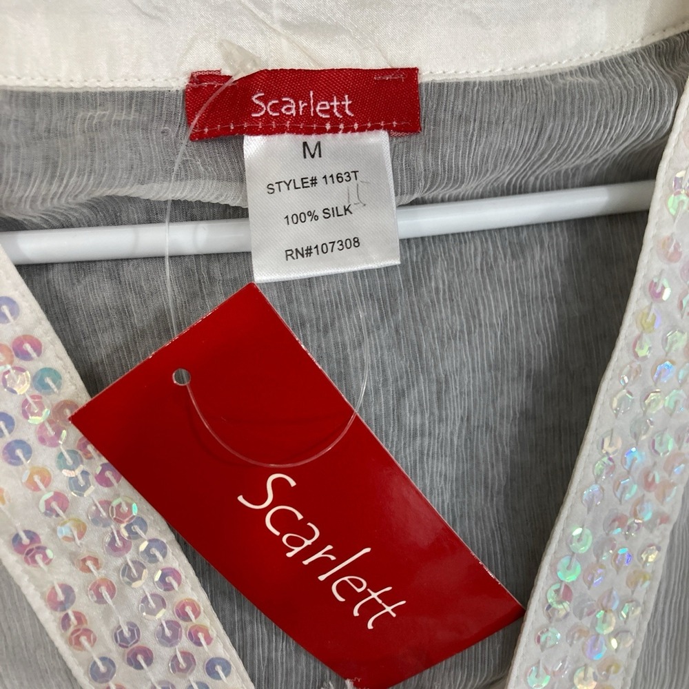 Vtg Scarlett Silk Sequin Bridal Shower Bachelorette Babydoll Chiffon Top Women M - Picture 4 of 14
